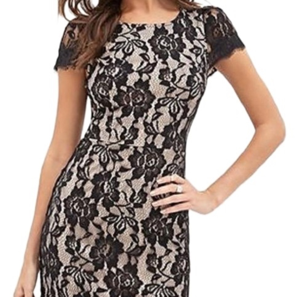 Forever 21 Black Mini Lace dress with nude underlay
